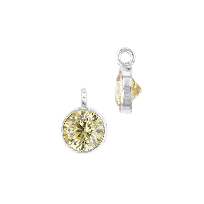 ss 4mm topaz bezel set cubic zirconia charm with perpendicular ring