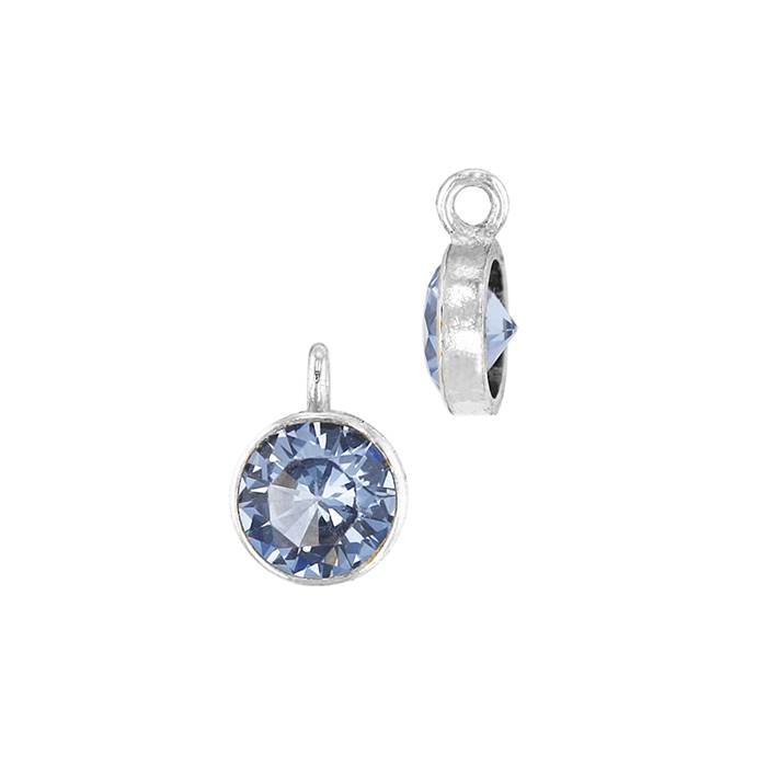 ss 4mm light sapphire bezel set cubic zirconia charm with perpendicular ring