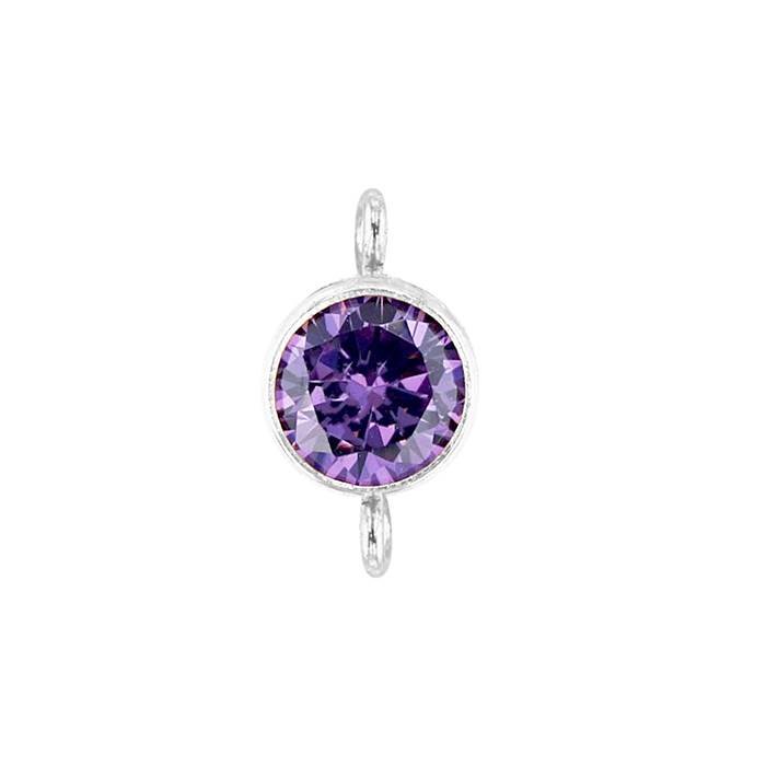 ss 4mm amethyst bezel set cubic zirconia connector