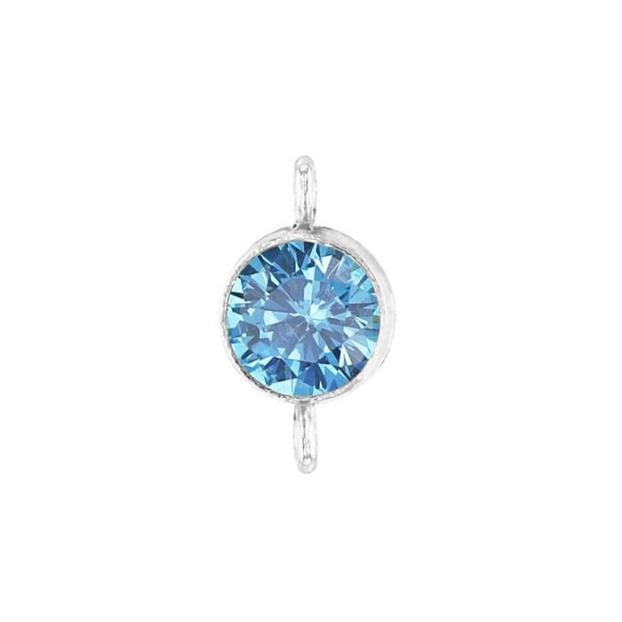 ss 4mm aqua bezel set cubic zirconia connector