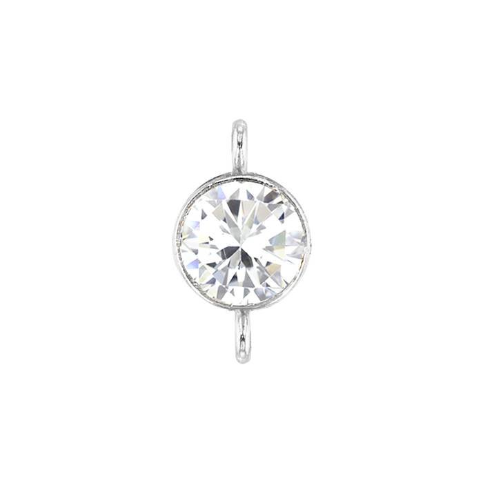 ss 4mm white bezel set cubic zirconia connector