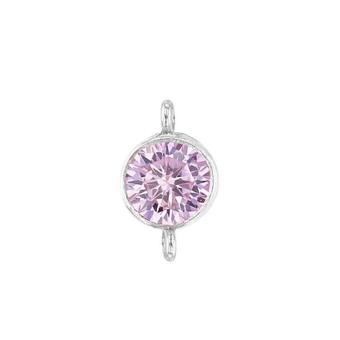 ss 4mm pink bezel set cubic zirconia connector