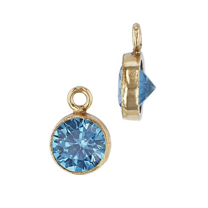 gf 5mm aqua bezel set cubic zirconia charm