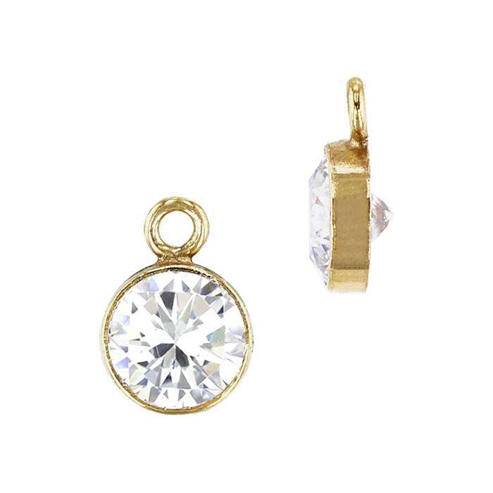 gf 5mm white bezel set cubic zirconia charm