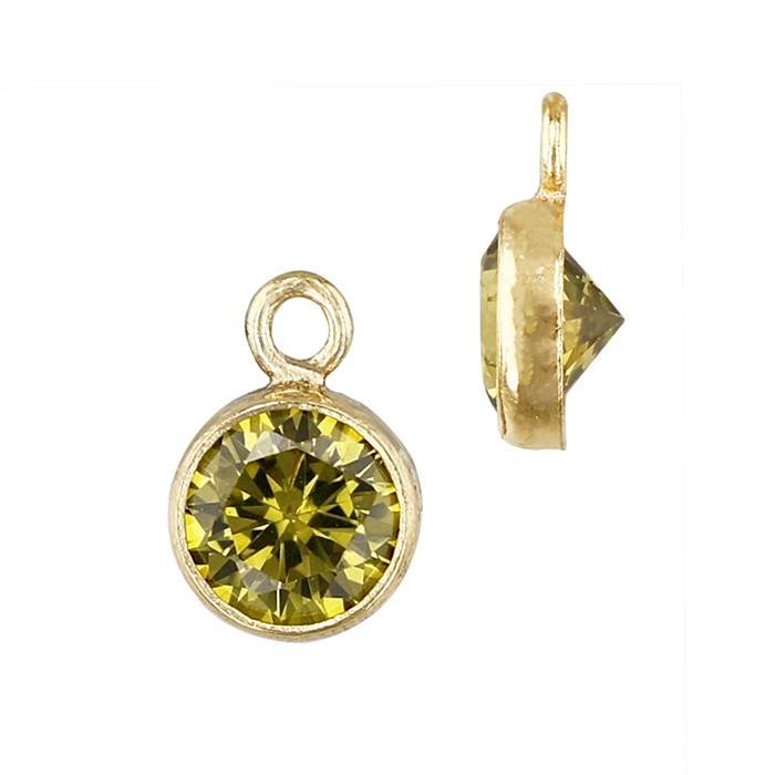 gf 5mm peridot bezel set cubic zirconia charm