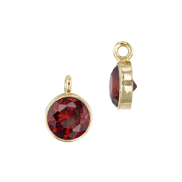 gf 5mm garnet bezel set cubic zirconia charm with perpendicular ring