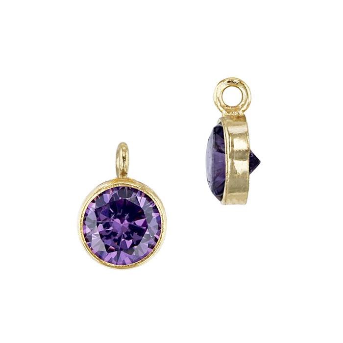 gf 5mm amethyst bezel set cubic zirconia charm with perpendicular ring