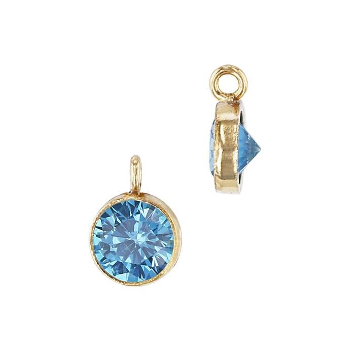 gf 5mm aqua bezel set cubic zirconia charm with perpendicular ring