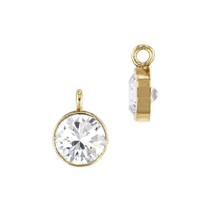 gf 5mm white bezel set cubic zirconia charm with perpendicular ring