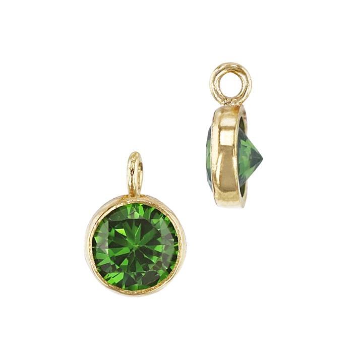 gf 5mm emerald bezel set cubic zirconia charm with perpendicular ring