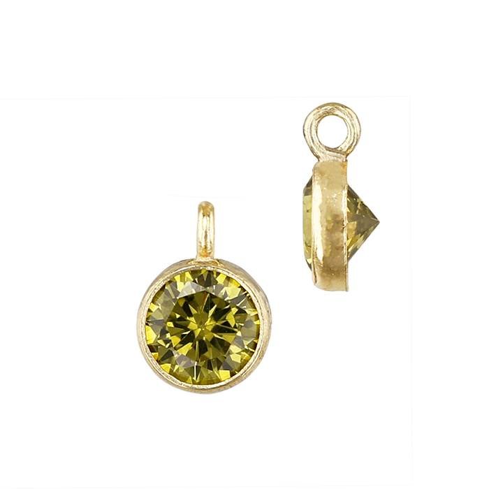 gf 5mm peridot bezel set cubic zirconia charm with perpendicular ring