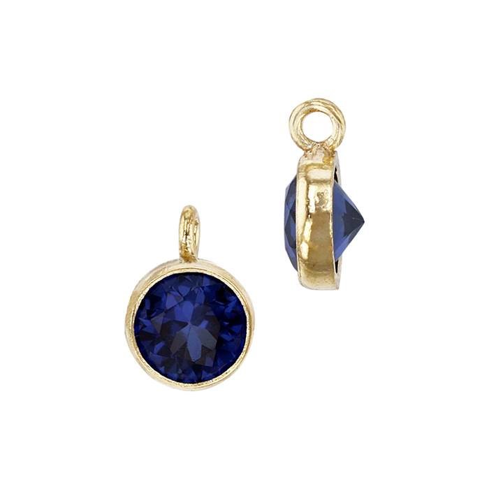 gf 5mm sapphire bezel set cubic zirconia charm with perpendicular ring