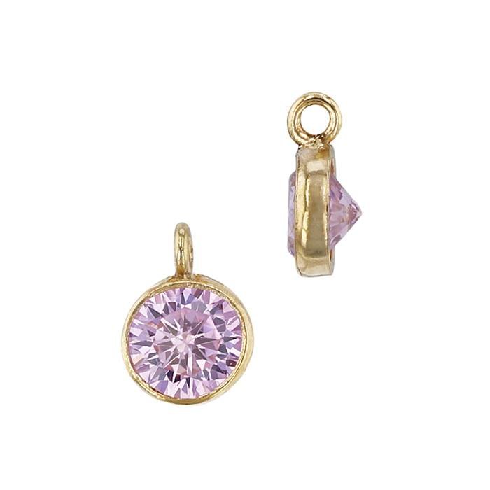 gf 5mm pink bezel set cubic zirconia charm with perpendicular ring