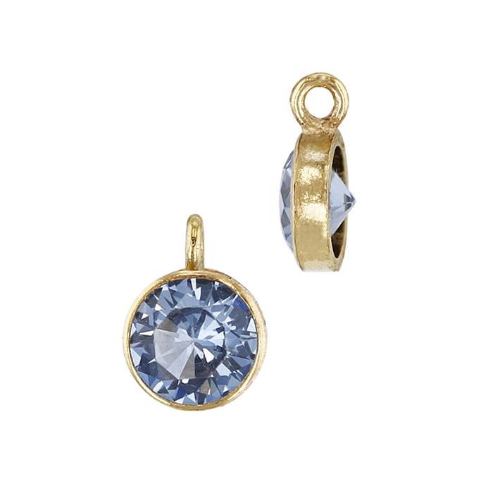 gf 5mm light sapphire bezel set cubic zirconia charm with perpendicular ring