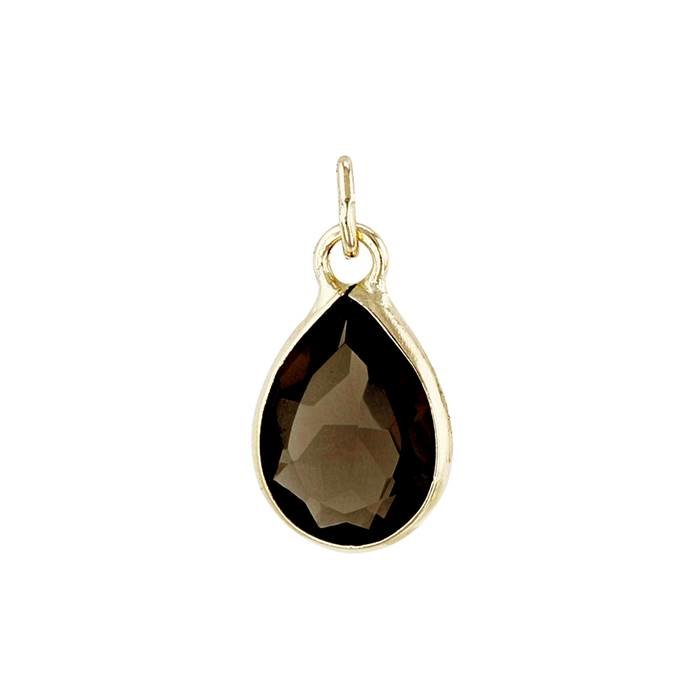 14ky 7x5mm pear shape bezel set charm june birthstone smoky quartz