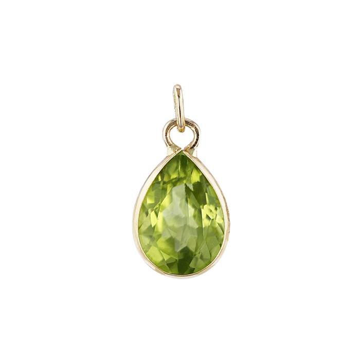 14ky 7x5mm pear shape bezel set charm august birthstone peridot