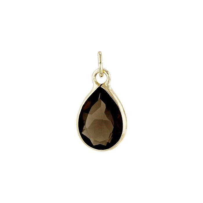 14ky 6x4mm pear shape bezel set charm june birthstone smoky quartz