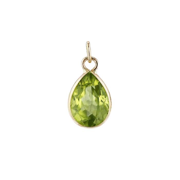 14ky 6x4mm pear shape bezel set charm august birthstone peridot