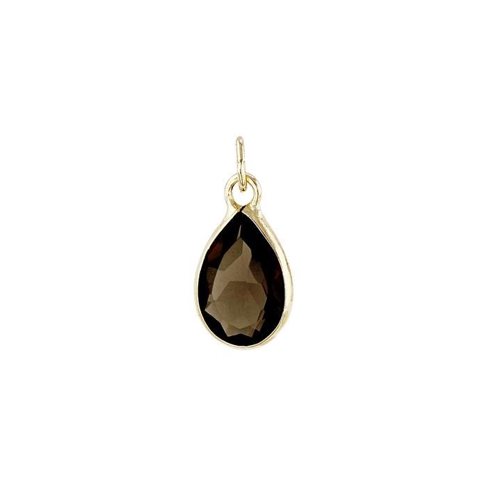 14ky 5x3mm pear shape bezel set charm june birthstone smoky quartz