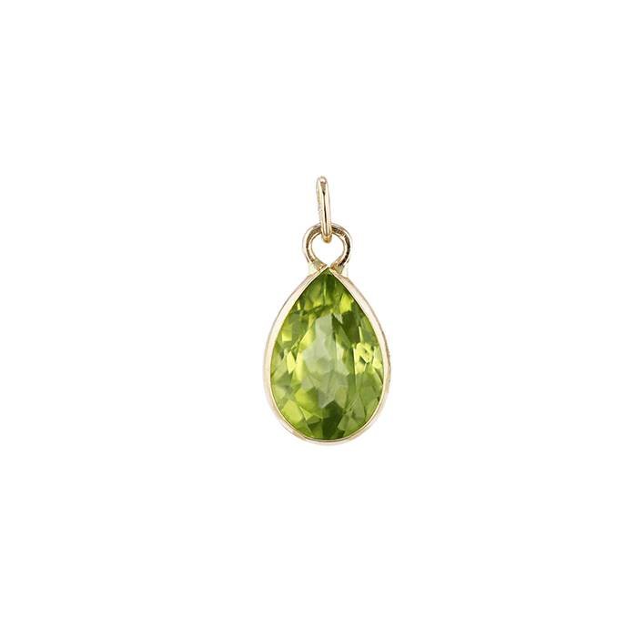 14ky 5x3mm pear shape bezel set charm august birthstone peridot