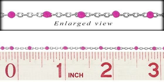 ss-rh 1.5mm chain width flat cable satellite chain with 1.7mm pink enamel bead