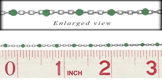 ss-rh 1.5mm flat oval cable satellite chain with 1.7mm emerald enamel bead