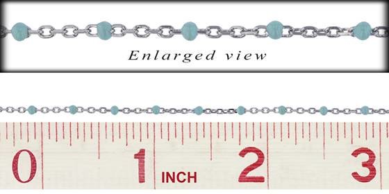 ss-rh 1.5mm flat oval cable satellite chain with 1.7mm light blue enamel bead