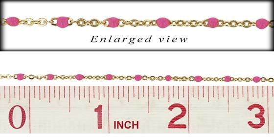 gold filled 1.5mm chain width flat cable satellite chain with 1.7mm pink enamel bead