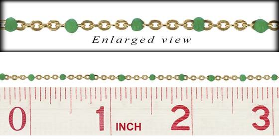 gold filled 1.5mm chain width flat cable satellite chain with 1.7mm emerald enamel bead