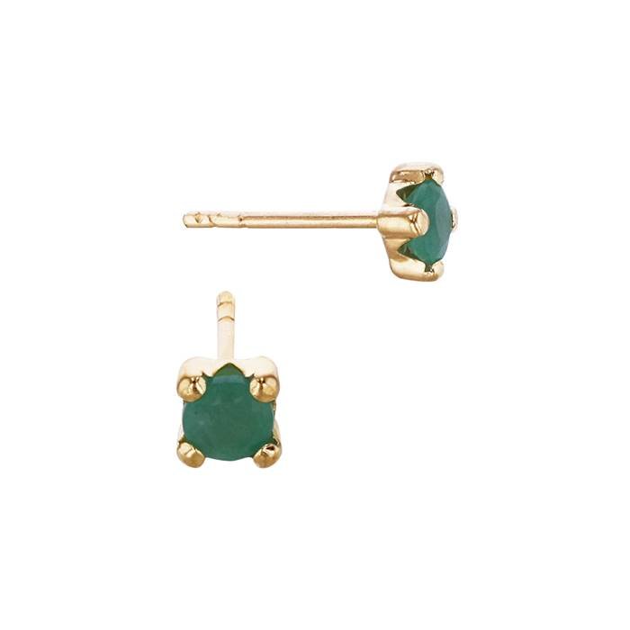 14ky 3mm 4 prong setting emerald solitaire stud earring