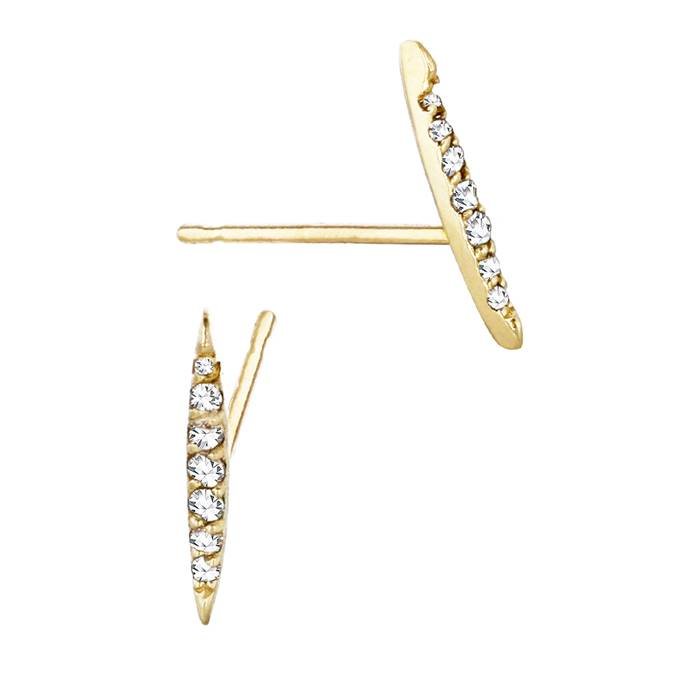 14ky 7dia .03 ct 11mm diamond single row pointed bar stud earring