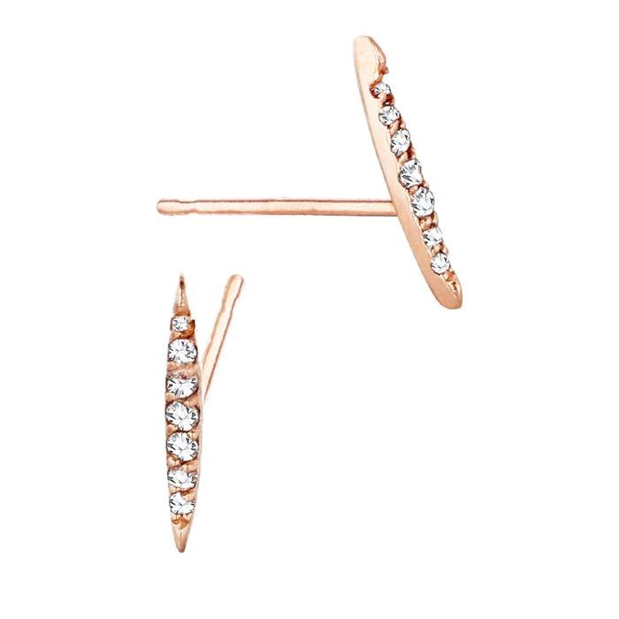 14kr 7dia .03 ct 11mm diamond single row pointed bar stud earring