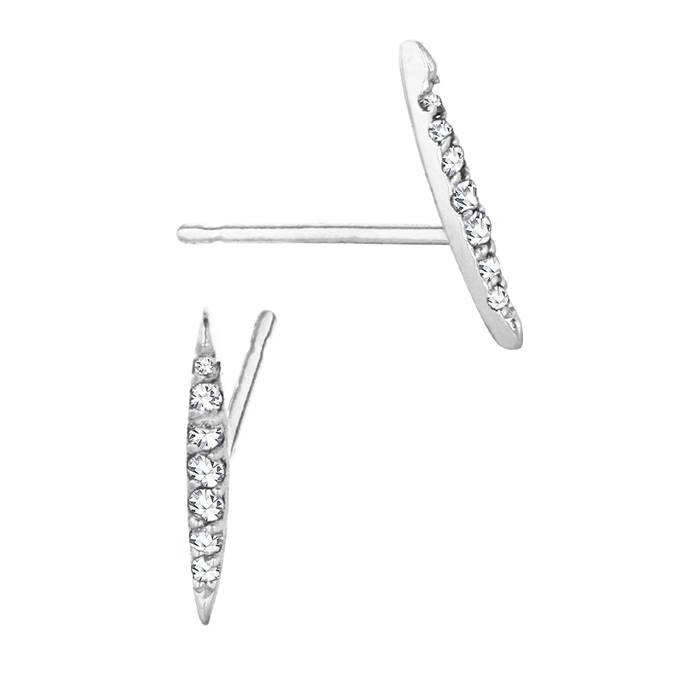 14kw 7dia .03 ct 11mm diamond single row pointed bar stud earring