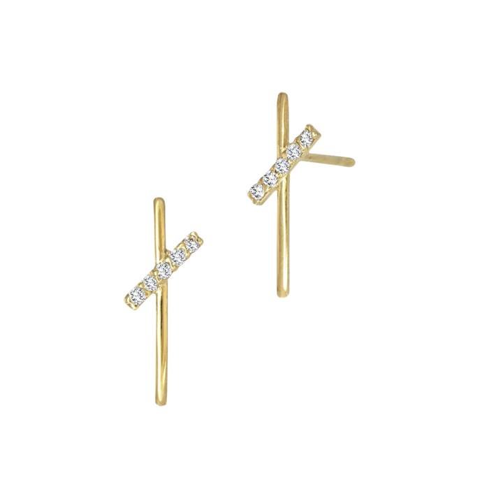 14ky 5dia .026ct 13x5mm diamond criss cross double bar stud earring (left side)