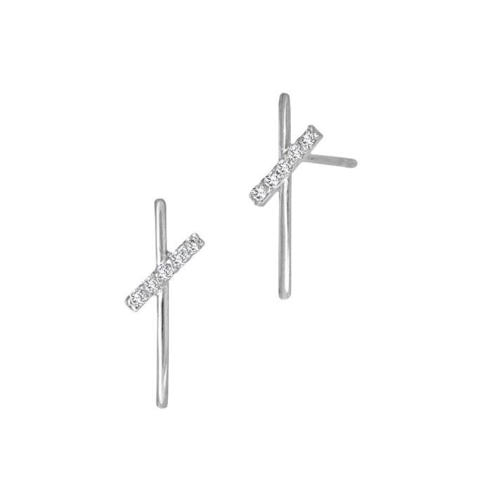 14kw 5dia .026ct 13x5mm diamond criss cross double bar stud earring (left side)