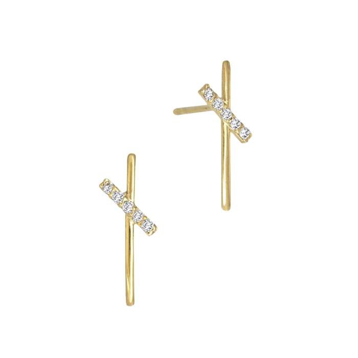 14ky 5dia .026ct 13x5mm diamond criss cross double bar stud earring (right side)