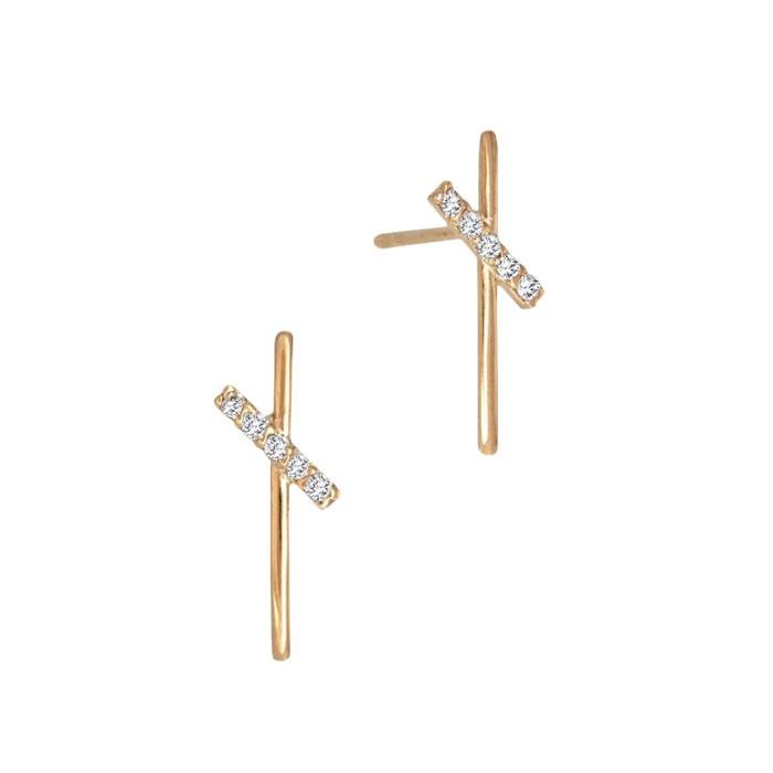 14kr 5dia .026ct 13x5mm diamond criss cross double bar stud earring (right side)