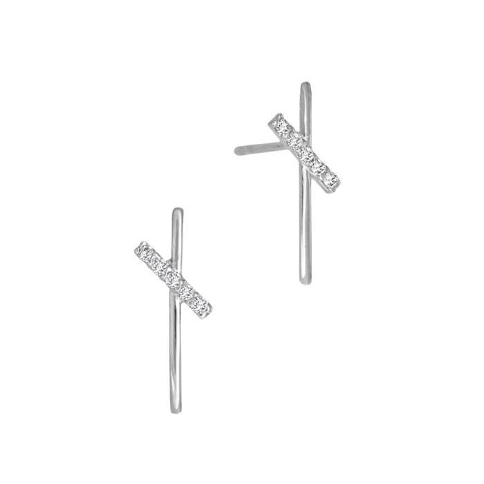 14kw 5dia .026ct 13x5mm diamond criss cross double bar stud earring (right side)