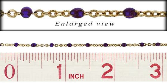 gold filled cable satellite chain with 1.7mm dark amethyst enamel bead