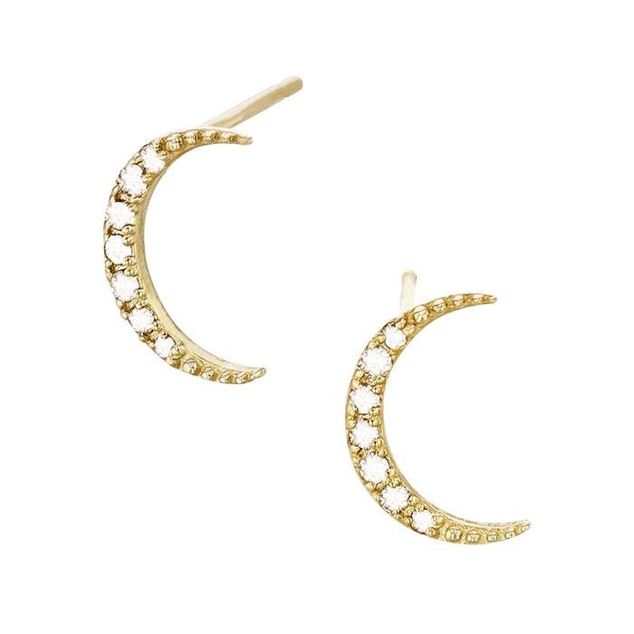 14ky 7x10mm 7dia.05ct diamond crescent moon stud earring (right side)