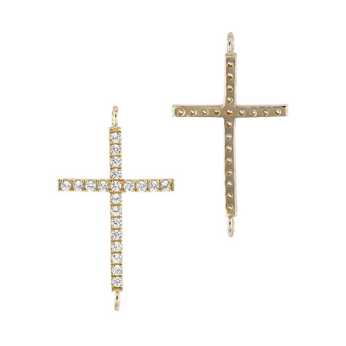 14ky 14.5x20.7mm cubic zirconia cross connector