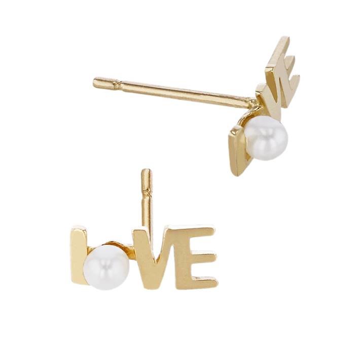 14ky 3.6x7.7mm love stud earring with 2.3mm fresh water pearl