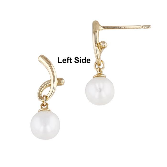 14ky 8.5mm swirl stud earring with 5mm fresh water pearl (left side)