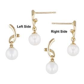 14K Swirl Stud Earring With 5mm Fresh Water Pearl (Left And Right Side)