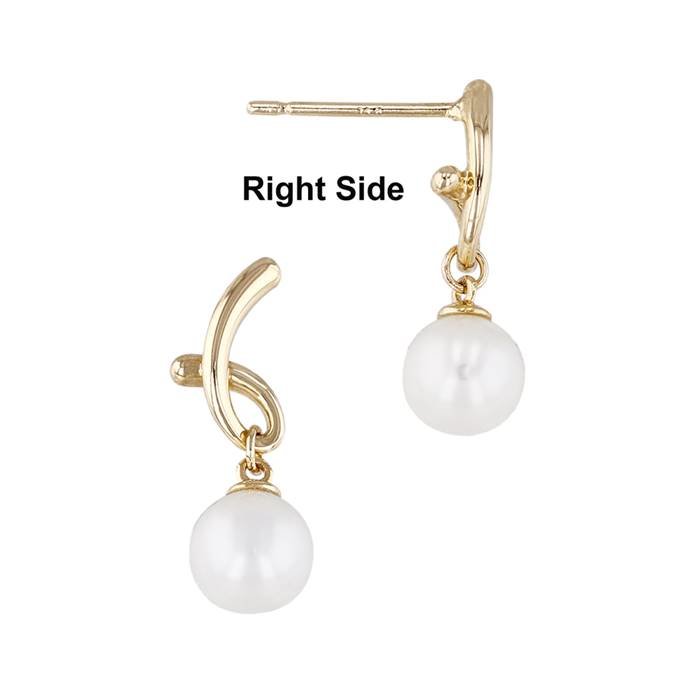 14ky 8.5mm swirl stud earring with 5mm fresh water pearl (right side)