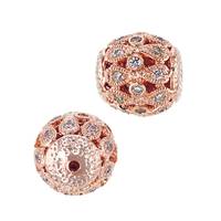 Rose Gold Vermeil Cubic Zirconia Filigree Round Bead