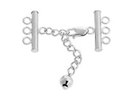 Sterling Silver 3X20mm Adjustable Bar Clasp With Chained Mirror Bead End