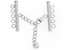 Sterling Silver 3X30mm Adjustable Bar Clasp With Chained Mirror Bead End