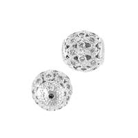 11mm Rhodium Plated Cubic Zirconia Filigree Round Bead