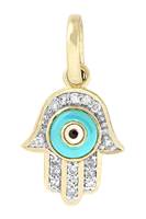 14KY 12MM 5PTS/16PCS TURQUOISE EVIL EYE DIAMOND HAMSA